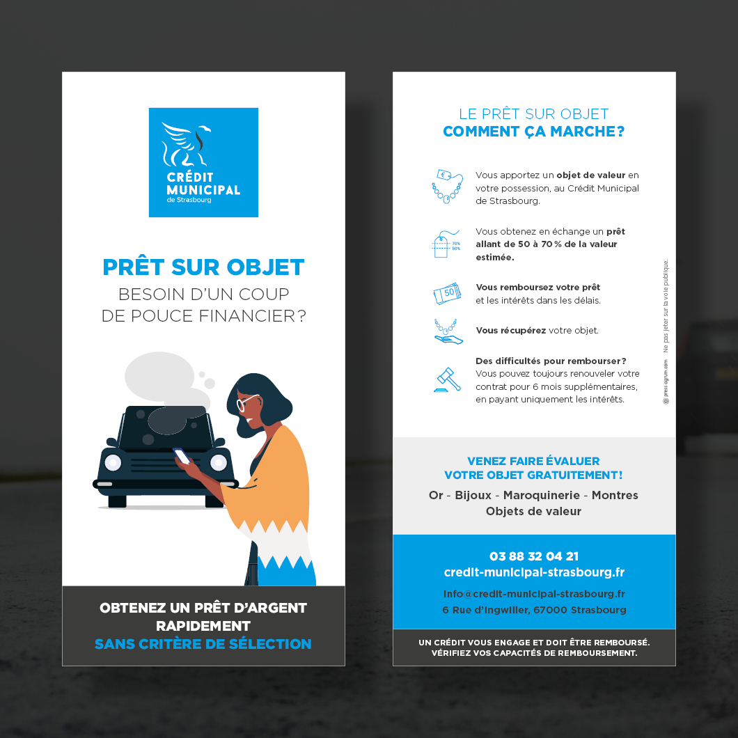 Identité visuelle : Papeterie & Print flyer recto verso - Crédit Municipal de Strasbourg