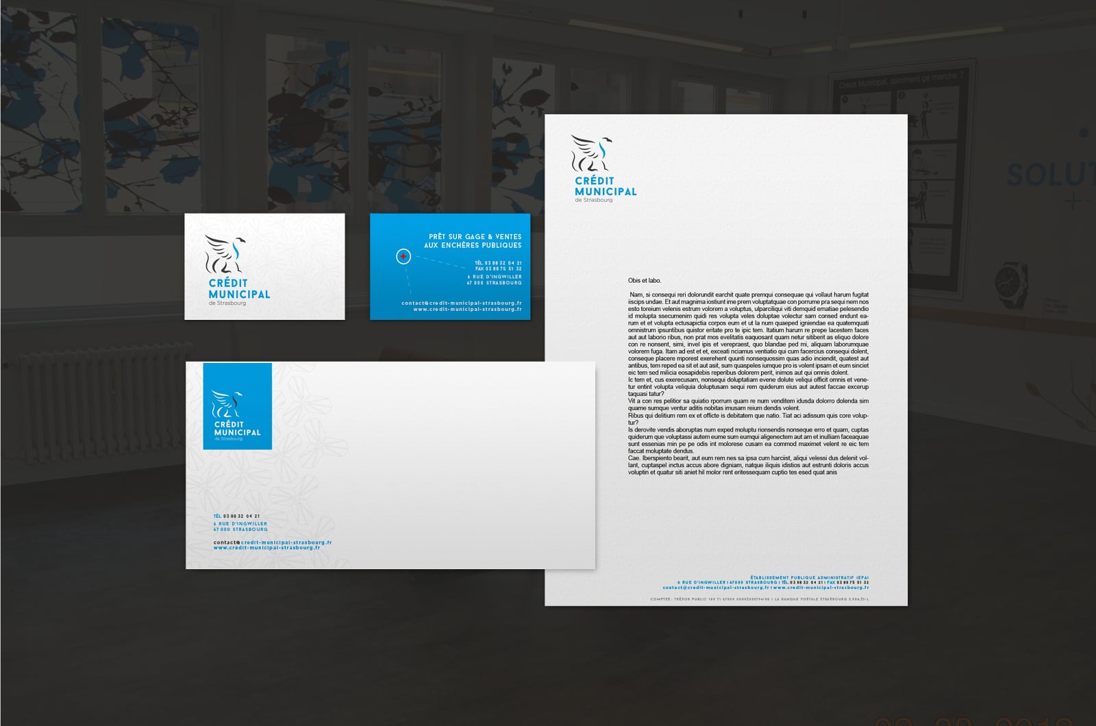 Identité visuelle : déclinaison de Papeterie & Print - Crédit Municipal de Strasbourg