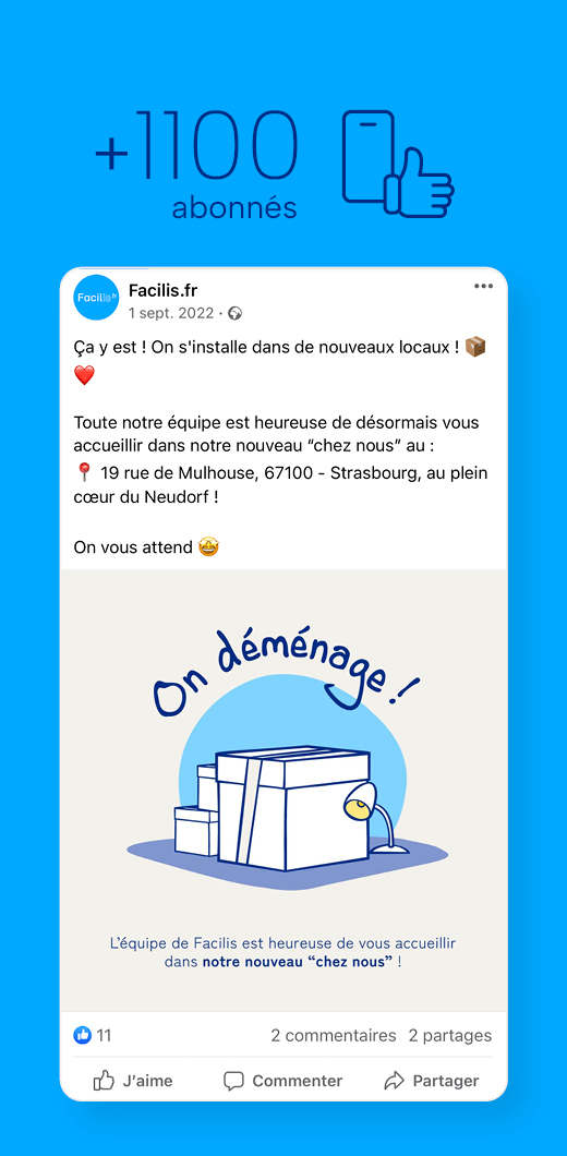 Identité visuelle : Réseaux sociaux 1100 abonnés - Facilis