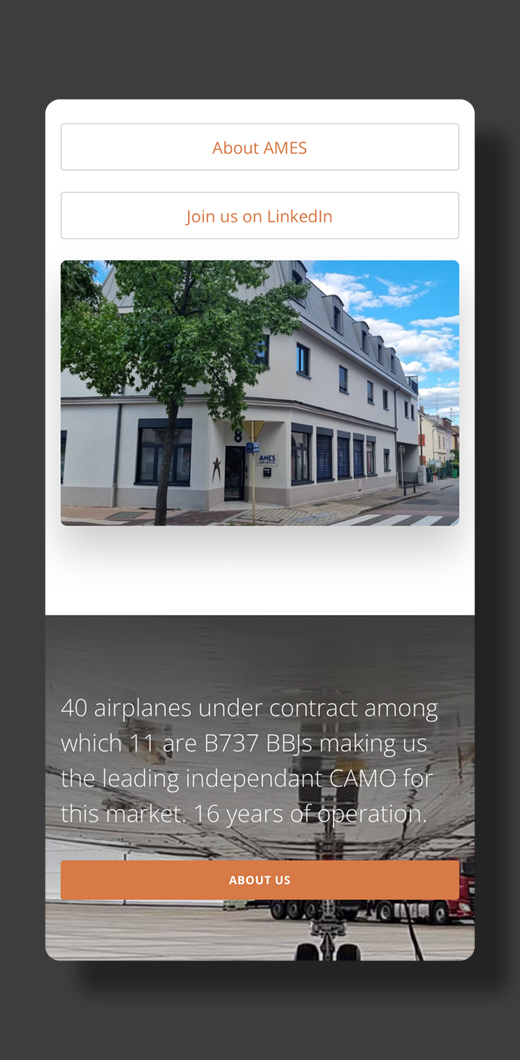 Site vitrine : Navigation mobile Ames camo