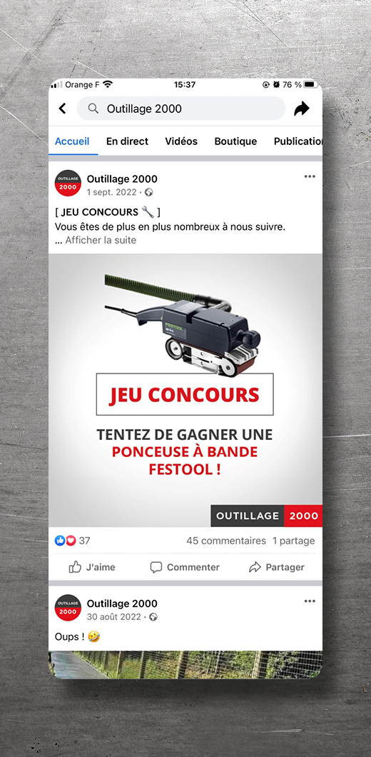 Identité visuelle : Réseaux sociaux Facebook - Outillage 2000