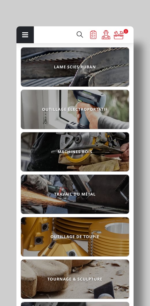 Identité visuelle : Site Ecommerce catégories - Outillage 2000