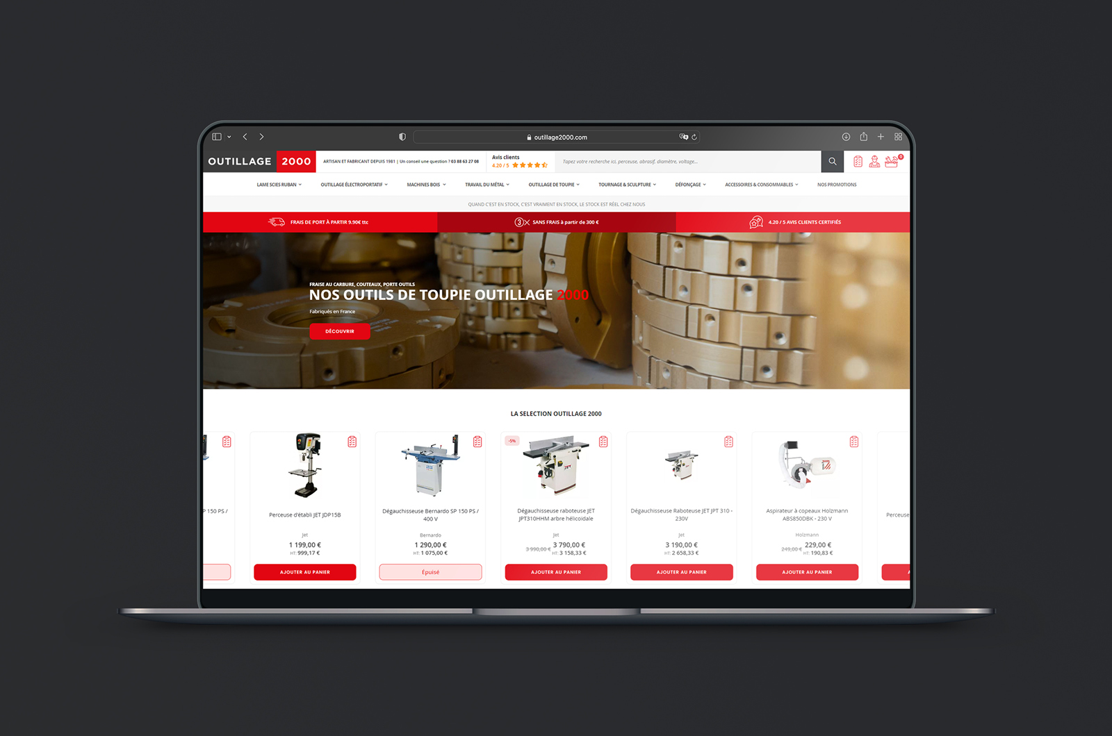 Identité visuelle : Site Ecommerce navigation - Outillage 2000